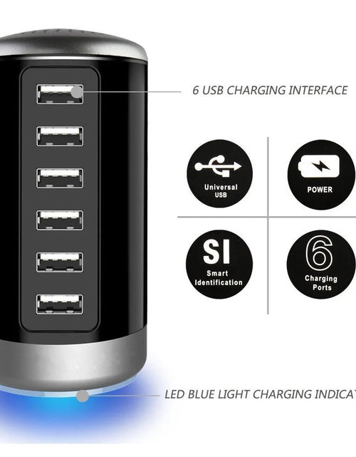 Load image into Gallery viewer, 6 USB Ports Hub 6A/30W Rapid Charging Station Desktop Charger Fits for Phone Tablet Iphone Ipad Samsung LG HTC Moto
